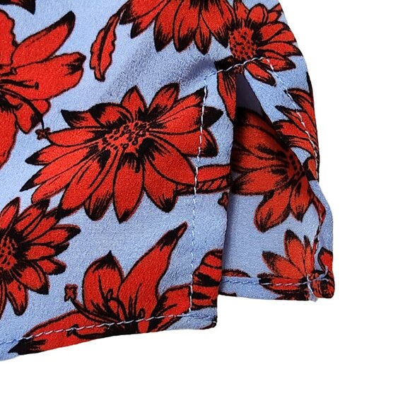 Dalia Blouse Contrasting Bell Sleeves Light Blue & Red Floral Scoop Neck… - Picture 10 of 15